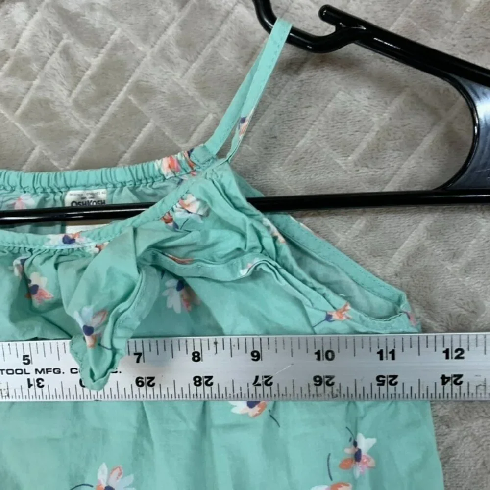 Oshkosh B'gosh Girls 6 Tank Top Turquoise Green Floral Ruffle A Line
